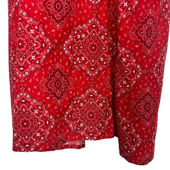 Women's Handkerchief Print Smocked Red Maxi Dress Size S/M - Picture 6 of 13
